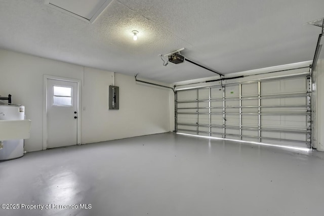 13406 Banyan Rd, Spring Hill, FL 34609 - garage featuring electric panel, a garage door opener, and water heater