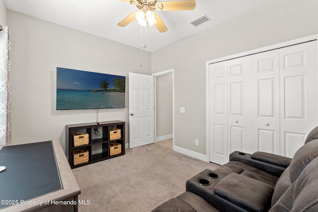 18620 Rococo Rd, Spring Hill Pasco, FL 34610 - carpeted living area with a ceiling fan and baseboards