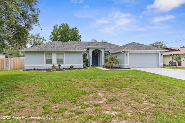 10457 Cranston St, Spring Hill, FL 34608 - ranch-style house with an attached garage, concrete driveway, stucco siding, and cooling unit