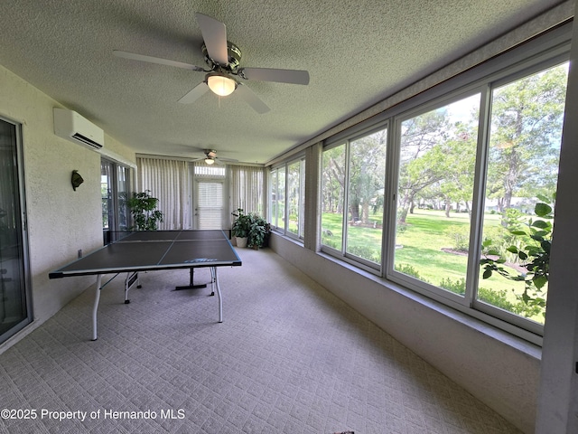 2429 Birdie Ln, Spring Hill, FL 34606 - sunroom / solarium with a wall mounted AC, healthy amount of natural light, and a ceiling fan