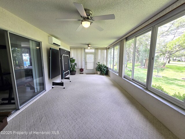 2429 Birdie Ln, Spring Hill, FL 34606 - sunroom / solarium featuring a wall unit AC and a ceiling fan
