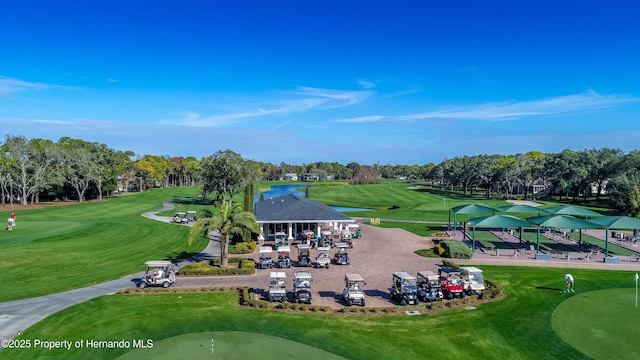 2481 Whispering Pines Ct, Spring Hill, FL 34606 - bird's eye view of a golf club, a large body of water, and a tree filled landscape