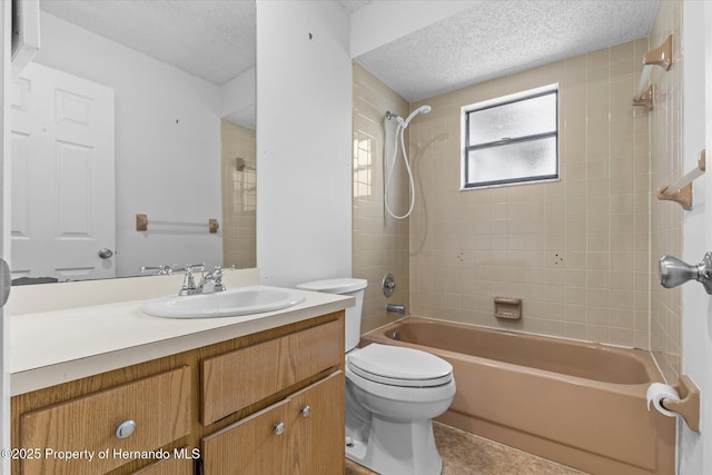 2450 Ambassador Ave, Spring Hill, FL 34609 - bathroom with a textured ceiling, vanity, shower / bathtub combination, toilet, and tile patterned floors