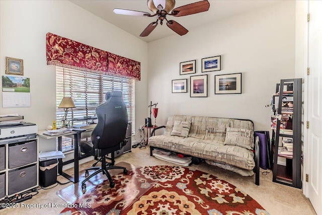 9406 Burnam Dr, Weeki Wachee, FL 34613 - office with light colored carpet and a ceiling fan