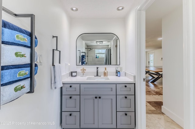 4566 Gulfstream Dr, Hernando Beach, FL 34607 - full bath with vanity, a shower with shower door, and recessed lighting