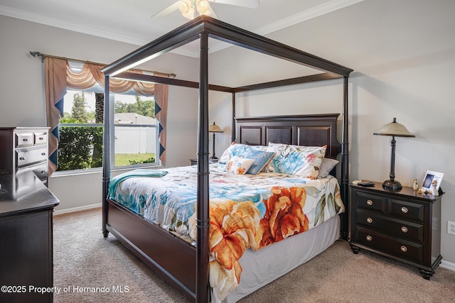 22316 Red Jacket, Land O Lakes, FL 34639 - bedroom with light colored carpet, baseboards, crown molding, and a ceiling fan