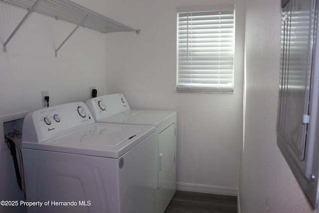 2001 W Royal Palm Dr, Dunnellon, FL 34434 - washroom featuring independent washer and dryer, baseboards, and wood finished floors