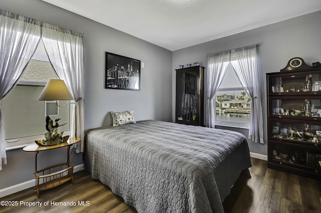 4123 Daisy Dr, Hernando Beach, FL 34607 - bedroom with dark wood-style floors, baseboards, and a baseboard radiator