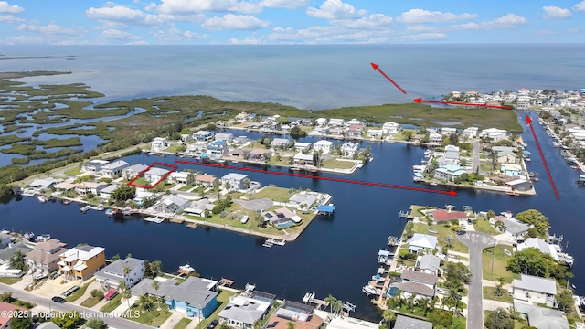 4123 Daisy Dr, Hernando Beach, FL 34607 - aerial overview of property's location with a nearby body of water and nearby suburban area