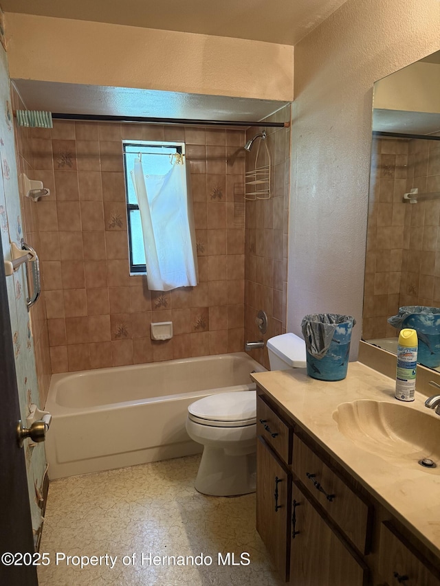 7239 Lykes Dublin Rd, Brooksville, FL 34601 - full bathroom with vanity, a textured wall, toilet, and shower / washtub combination