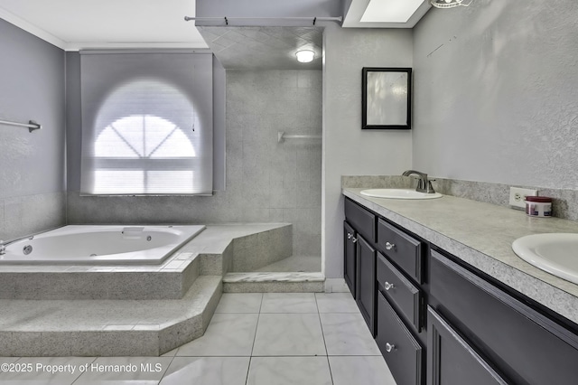 10277 Rosetti Ct, Spring Hill, FL 34608 - full bathroom with a tub with jets, tile patterned floors, double vanity, and tiled shower