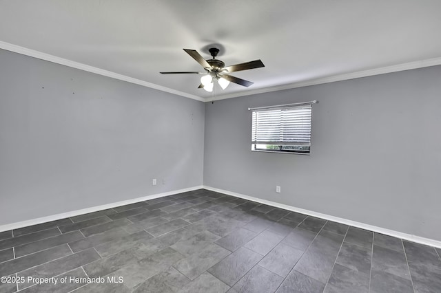 10277 Rosetti Ct, Spring Hill, FL 34608 - empty room featuring crown molding, a ceiling fan, and baseboards