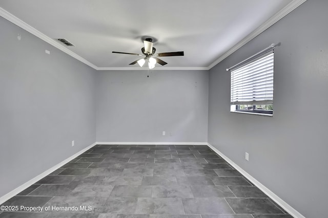 10277 Rosetti Ct, Spring Hill, FL 34608 - spare room with a ceiling fan, crown molding, and baseboards