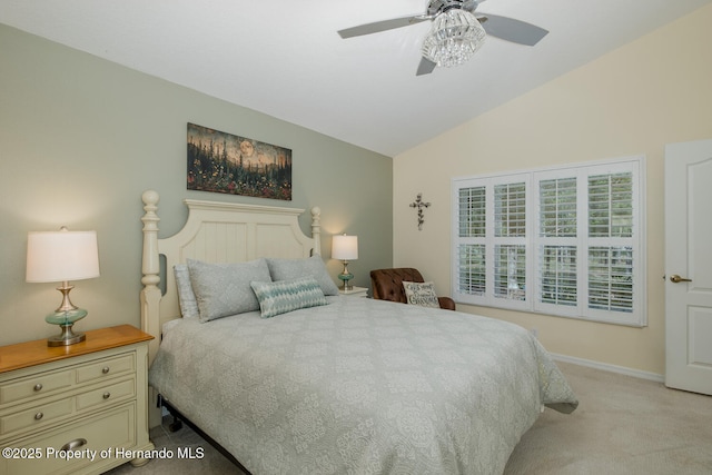 11404 Inman Ct, Spring Hill, FL 34609 - bedroom with lofted ceiling, light carpet, ceiling fan, and baseboards