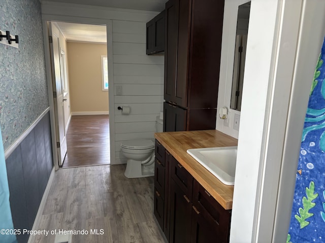 12325 Fairway Ave, Brooksville, FL 34613 - bathroom featuring wood finished floors, vanity, and a wainscoted wall