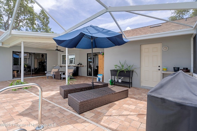 204 Oak Lake Dr, Spring Hill, FL 34608 - view of patio / terrace with a ceiling fan, outdoor lounge area, and a lanai