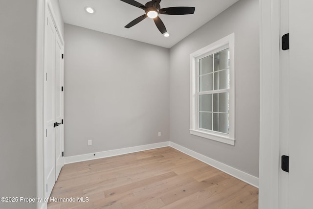 5018 Elm Leaf Dr, Brooksville, FL 34601 - empty room featuring a ceiling fan, light wood-style floors, and recessed lighting