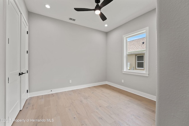 5018 Elm Leaf Dr, Brooksville, FL 34601 - spare room featuring a ceiling fan, light wood-type flooring, and recessed lighting