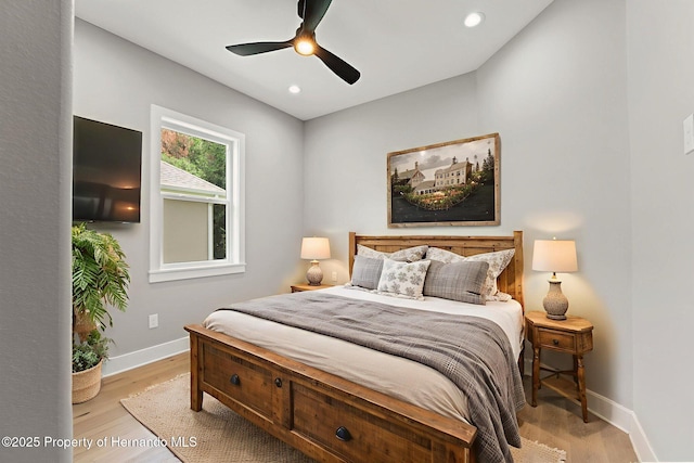 5018 Elm Leaf Dr, Brooksville, FL 34601 - bedroom featuring light wood-style floors, recessed lighting, and ceiling fan