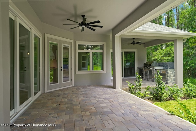 5018 Elm Leaf Dr, Brooksville, FL 34601 - view of patio / terrace featuring ceiling fan, area for grilling, and french doors