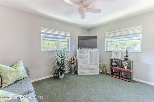 5233 Tuscawilla Dr, Weeki Wachee, FL 34607 - sitting room featuring carpet flooring, healthy amount of natural light, and ceiling fan