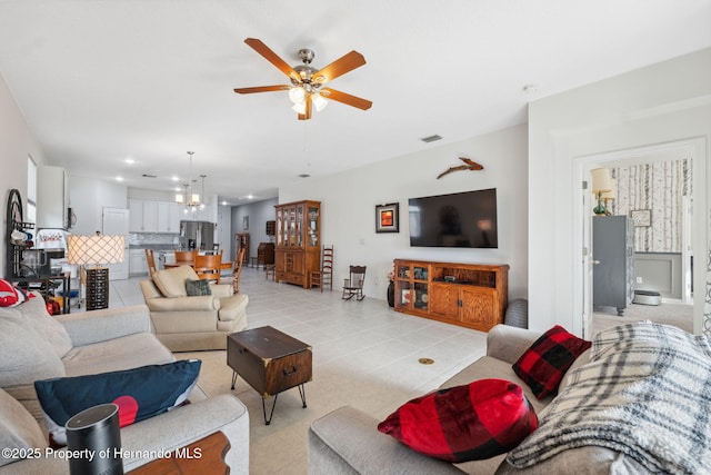 1098 Old Windsor Way, Spring Hill, FL 34609 - living area featuring a ceiling fan, recessed lighting, and light tile patterned floors