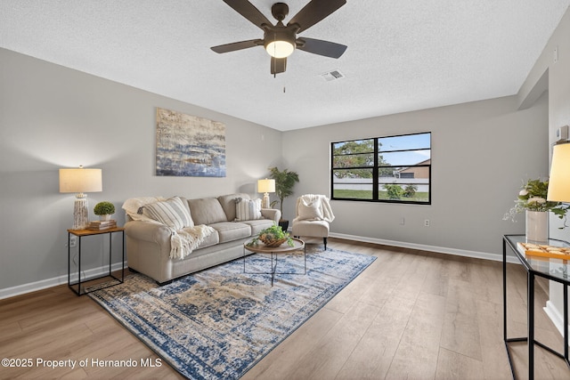 6310 Gainsboro Ave, Spring Hill, FL 34609 - living area featuring wood finished floors, a textured ceiling, and a ceiling fan