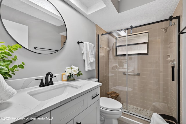 6310 Gainsboro Ave, Spring Hill, FL 34609 - full bath with a shower stall, vanity, and a textured ceiling
