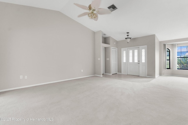 13125 Jessica Dr, Spring Hill, FL 34609 - empty room with vaulted ceiling, light colored carpet, and ceiling fan