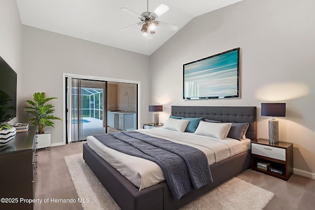 13125 Jessica Dr, Spring Hill, FL 34609 - bedroom with access to exterior, vaulted ceiling, and ceiling fan