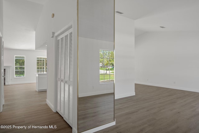 8410 Lakehill Ct, Spring Hill, FL 34608 - corridor featuring plenty of natural light, wood finished floors, and high vaulted ceiling