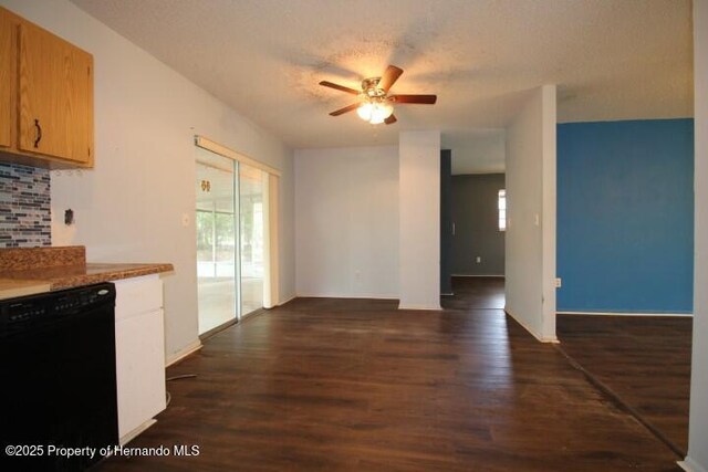 6275 Casson St, Brooksville, FL 34604 - kitchen with dishwasher, ceiling fan, dark wood finished floors, and tasteful backsplash