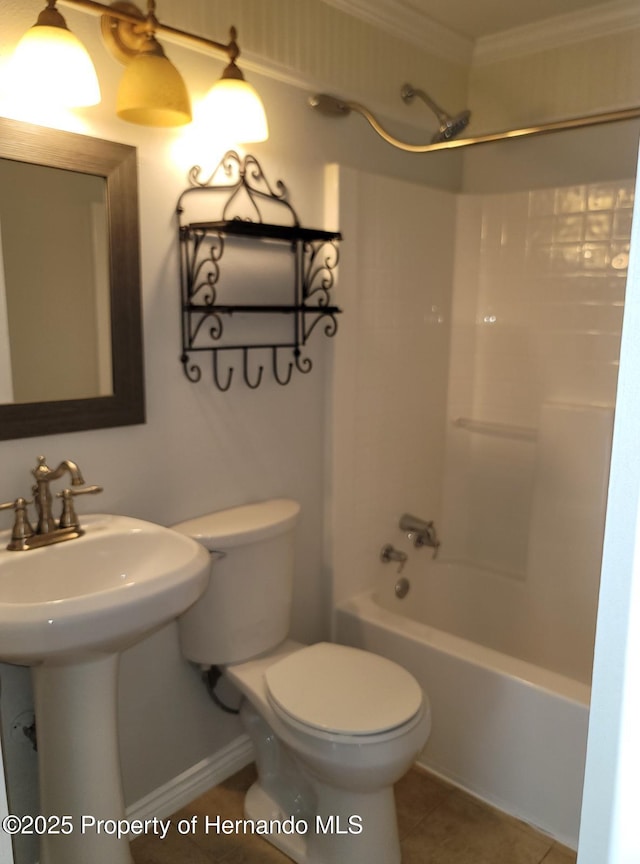 18499 Shady Side Dr, Brooksville, FL 34601 - full bath with ornamental molding, washtub / shower combination, and tile patterned floors