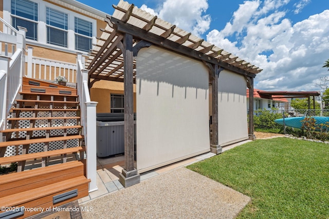 13027 Beacon Ct, Hudson, FL 34667 - view of patio / terrace with a pergola, a deck, and stairway