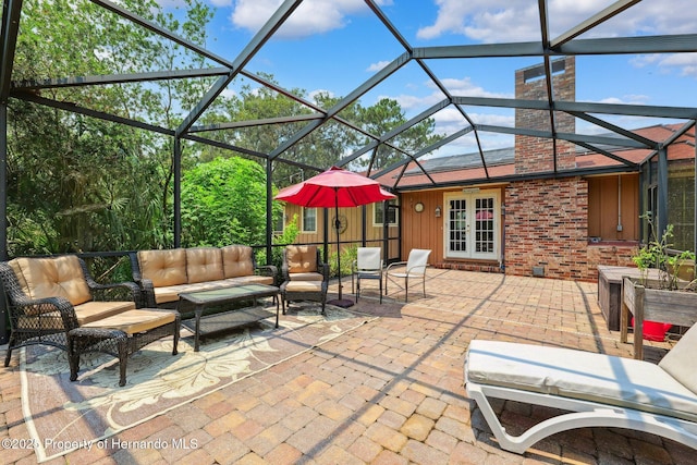 20480 Lake Lindsey Rd, Brooksville, FL 34601 - view of patio / terrace with french doors, an outdoor living space, and glass enclosure