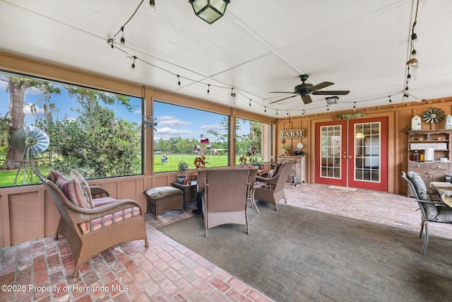 20480 Lake Lindsey Rd, Brooksville, FL 34601 - sunroom featuring french doors, a ceiling fan, and rail lighting