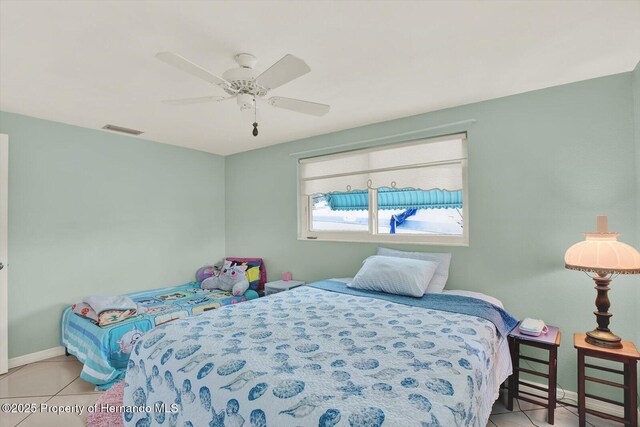 13332 Lisa Dr, Hudson, FL 34667 - tiled bedroom featuring baseboards and a ceiling fan