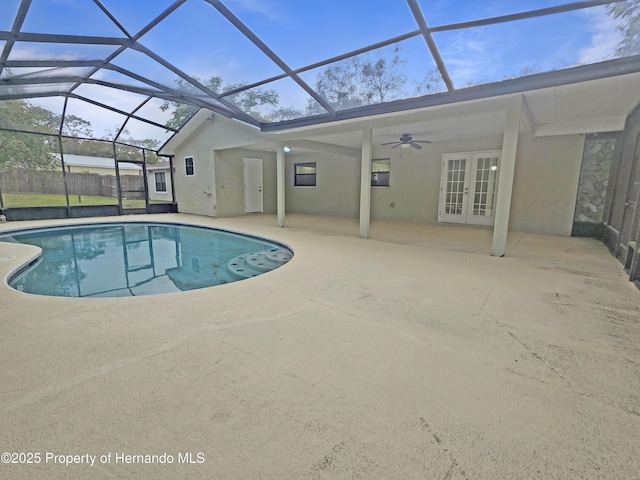 18232 Monteverde Dr, Spring Hill Pasco, FL 34610 - view of pool featuring french doors, a patio, and a ceiling fan