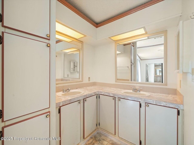 8017 Fiat Ave, Brooksville, FL 34613 - bathroom with double vanity and ornamental molding