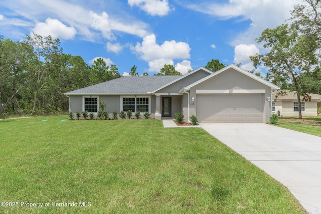 12128 Petrel Ave, Brooksville, FL 34614 - ranch-style home featuring an attached garage, stucco siding, a front yard, and concrete driveway