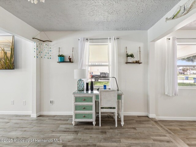 3579 Eagle Nest Dr, Hernando Beach, FL 34607 - office area with wood finished floors and a textured ceiling