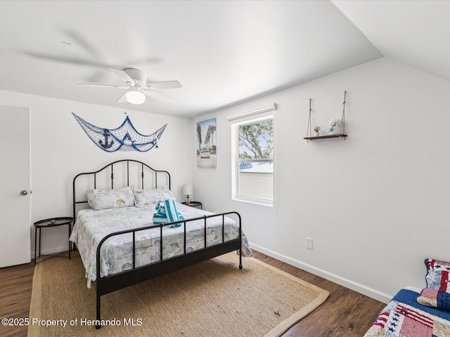 3579 Eagle Nest Dr, Hernando Beach, FL 34607 - bedroom featuring wood finished floors, ceiling fan, and lofted ceiling