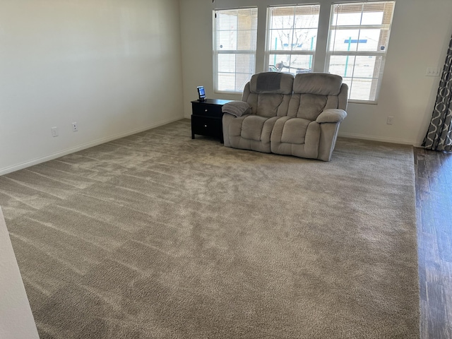 living room with baseboards and carpet floors