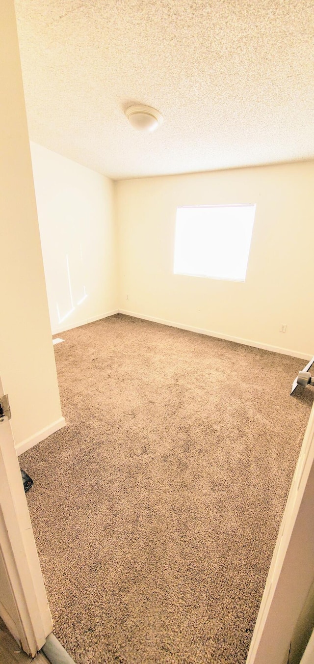 unfurnished room featuring carpet and a textured ceiling