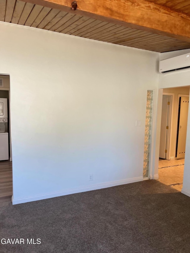 3358 Martin Ave, Mojave, CA 93501 - spare room with a wall unit AC, carpet flooring, and a wood ceiling with exposed beams