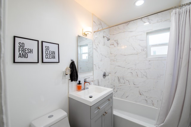 45522 Andale Ave, Lancaster, CA 93535 - bathroom with vanity, shower / tub combo, toilet, and healthy amount of natural light