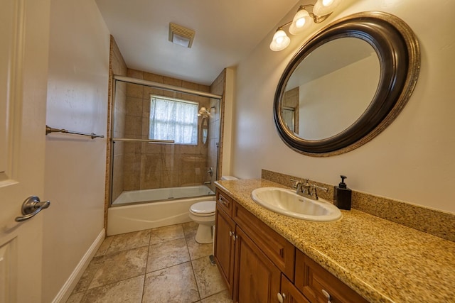 24500 Jacaranda Dr, Tehachapi, CA 93561 - full bathroom with toilet, vanity, baseboards, and combined bath / shower with glass door