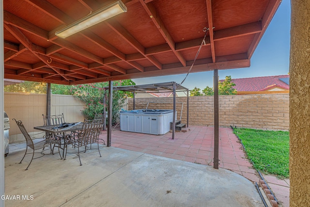 6019 Diamond St, Palmdale, CA 93552 - fenced backyard featuring a hot tub, a patio, and outdoor dining area