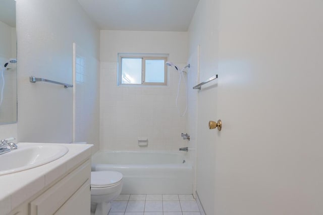 full bath featuring vanity, tile patterned flooring, bathtub / shower combination, and toilet