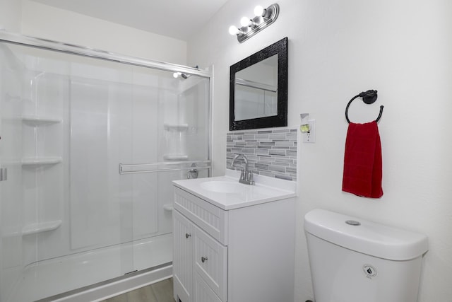 300 W W Ave J9, Lancaster, CA 93534 - full bath with vanity, an enclosed shower, and decorative backsplash